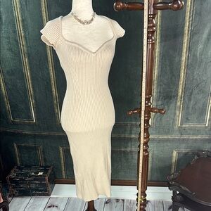 Forever 21 Cream Thick Ribbed super soft Midi Bodycon Dress